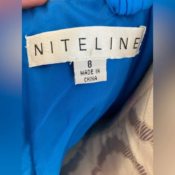 NWT, Designer 100% Silk Chiffon Blue Hi Lo Hem Evening Gown Dress, Size 8 - Picture 10 of 16